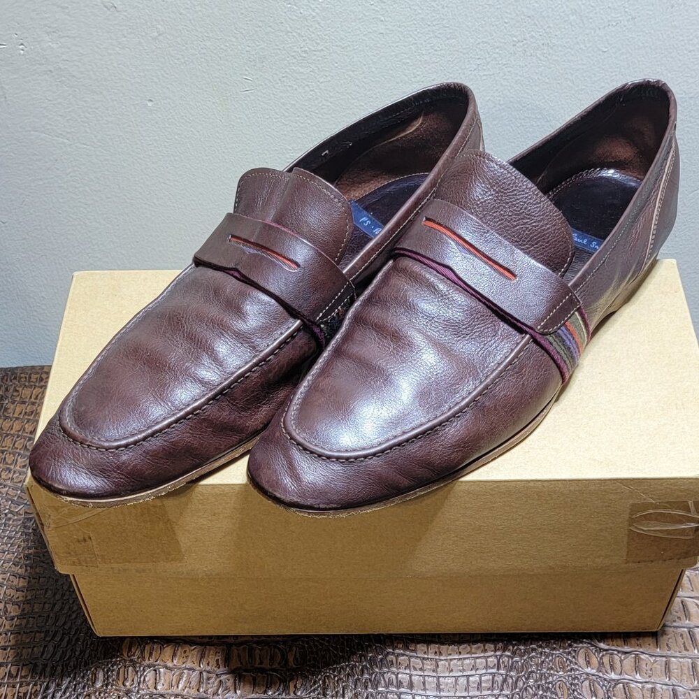 PAUL SMITH CLOSER BROWN LEATHER LOAFERS (SIZE 10.5)